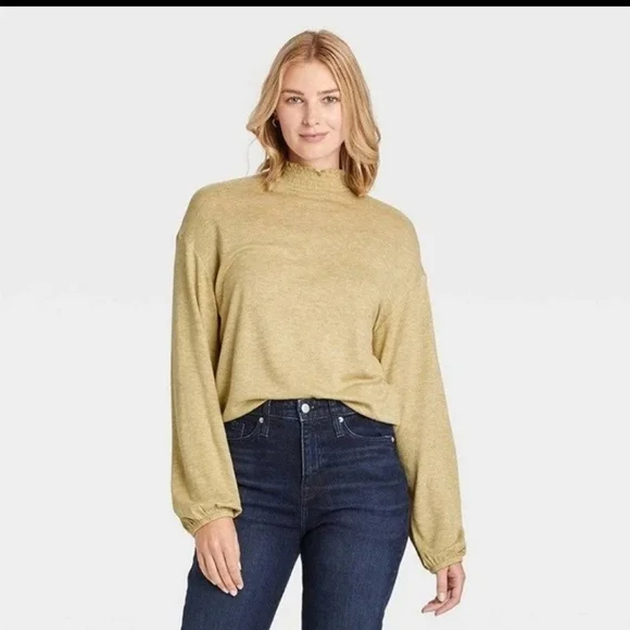 A New Day High neck Smocked Tshirt Green Size XXL - Picture 1 of 5